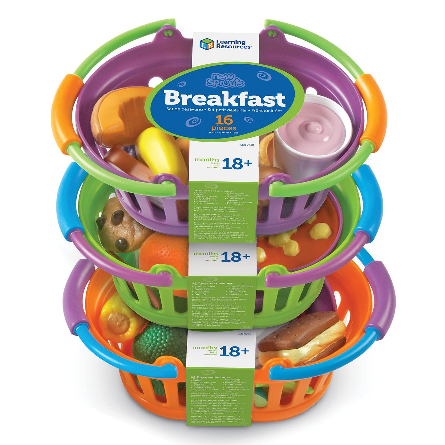 Learning Resources New Sprouts Bundle of Breakfast, Lunch and Dinner - Food Toys, Pretend and Play, Imaginative Skills, Toddlers Kitchen Toys, Fruit and Vegetable Basket, Gifts for Boys and Girls