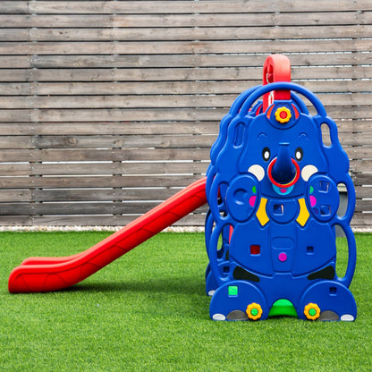 HONEY JOY Swing and Slide Set for Toddler, 4-in-4 Kids Play Climber Swing Playset w/Basketball Hoop, Extra Long Slide with Buffer Zone, Easy Setup Climb Stairs for Indoor Outdoor Games