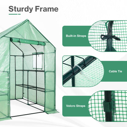 Aoodor Walk-in Greenhouse with 8 Shelves, 4.7 × 4.7 × 6.4 ft Outdoor Garden Plant House with PE Cover for Growing Vegetables, Flowers, Herbs