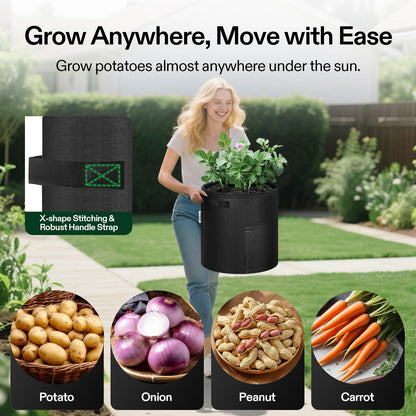 VIVOSUN 5-Pack 7 Gallon Potato Grow Bags, Fabric Pots With Handle and Roll-up Window, Planter Containers for Growing Potatoes, Black