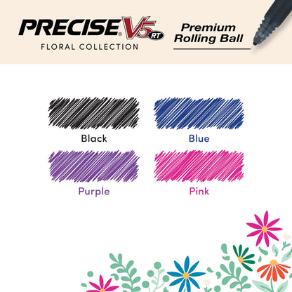 Pilot, Precise Premium Rolling Ball Pens, Floral Collection, Extra Fine Point 0.5 mm, 7 Pack, Ultra-Smooth Writing, Assorted Designs