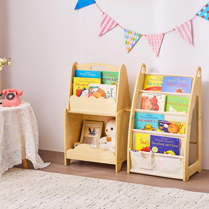 JooKiddie Kids Bookshelf and Toy Storage, 5-Tier Sling Toddler Bookshelf, 3Pcs Modular Wooden Book and Toy Storage Organizer, Children Bookcase for Kids Room Playroom Nursery