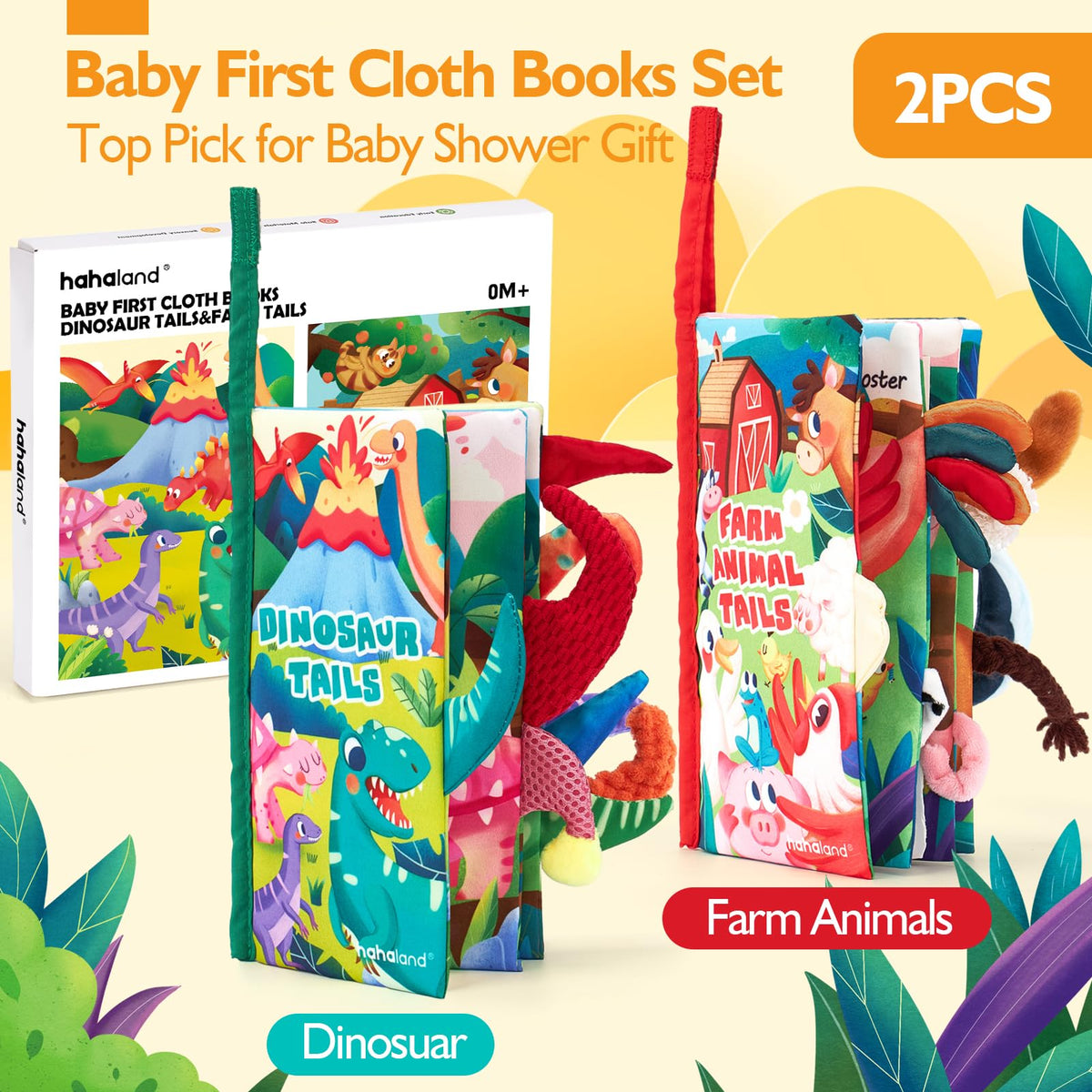hahaland Baby Books for Baby Shower Gifts - 2PCS - Baby Toys 0-6 Months - Touch & Feel Tummy Time Sensory Soft Books for Babies 0-12 Months, Stroller Travel Toys