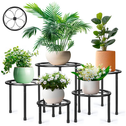 Amaoot 5 Pack Metal Plant Stand, Iron Plant Stands for Indoor and Outdoor, Flower Pot Stands for Multiple Plant, Black Potted Plant Holder for Garden Home