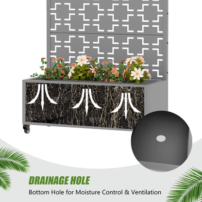 Casaphoria Metal Raised Garden Bed with Trellis and Wheels, 72"x35"x16" Planter Box for Climbing Plants, Vegetables & Vines, Features Drainage Holes and Privacy Screen (Grey-Brick)