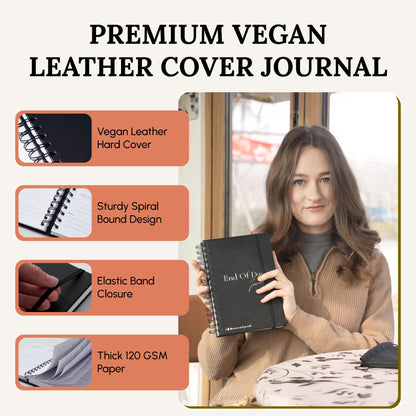 Tayri End of Day Journal – Day by Day 5 Minute Daily Gratitude & Self Reflection Journal 2026 for Women & Men, Guided Mindfulness, Happiness & Self Care, Undated Spiral with Vegan Leather Cover