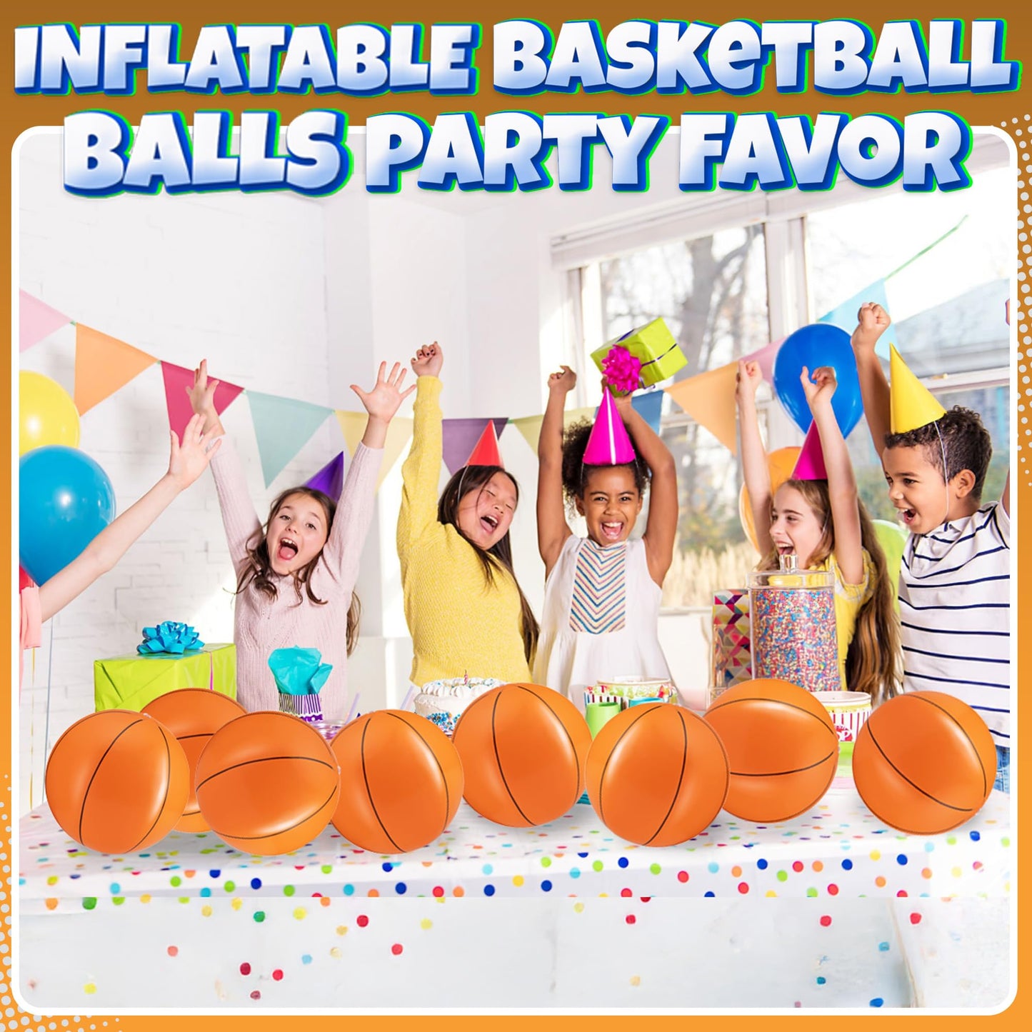 Inflatable Basketballs (Pack of 12) 16-inch Beach Balls for Pool Beach Toys & Basketball Party Favors for Kids Sports Themed Birthday Party Decorations, Outdoor Backyard Summer Pool Games Supplies