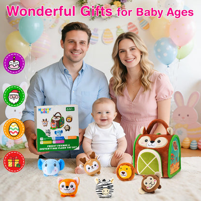 NECTAR BABY Soft Baby Sensory Toys - Squirrel Barn with 6 Stuffed Zoo Animals - Rattles, Crinkles, Squeak, Mirror - Montessori Toys for 6-12 Months Infant & 1-3 Years Toddlers Gifts & Travel Toy