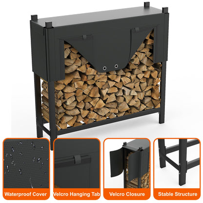 WALMANN Heavy-Duty Firewood Rack with Waterproof Cover & Firewood Carry Bag, 4 ft Outdoor Indoor Wood Log Holder for Fireplace, Patio & Porch, Sturdy Steel Fire Wood Storage Stand