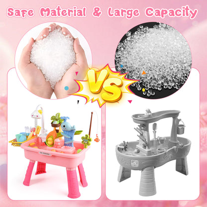AZTWMYS Upgraded Toddler Sand Water Table Toy with Electric Water Pump, Kids Sand Water with Faucet/Play Food Accessories/Fishing Toy, Kitchen Play Sink Toys for Girl Boy Age 3+ (Pink)