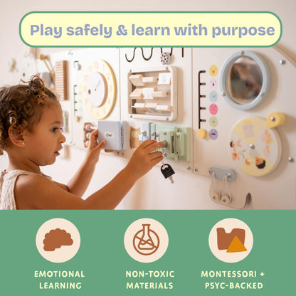 Sensory Wall Panel for Kids – Toddler Learning Activity Center - Emotional Development & Fine Motor Skills – Toddler Learning Activity Center- Busy board Montessori toys