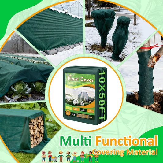 Green Plant Covers Freeze Protection, 10 x 50 ft - 0.9 oz/yd² Frost Cloths for Outdoor Plants, Tree Covers Freeze Protection, Winter Garden Blanket, Sun Cover for Plants for Greenhouse, Vegetables