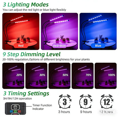 H HNMA HN Full Spectrum 4 Heads LED Plant Grow Light with Flexible Gooseneck, 3/9/12H 3 Modes 10 Dimmable Levels, 160 LEDs Clip On Grow Light for Indoor Plants, Seed Starting, Flowers & Vegetables