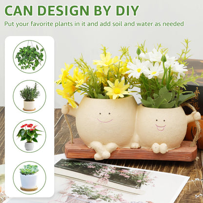 KarHoeGern Face Flower Pot Small Swing Face Hanging Planter Pots Swinging Succulent Cute Hanging Flower Pot Resin Head Planter for String Indoor Outdoor Plants Lovers Birthday
