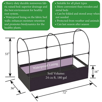 SIMPO 3-in-1 Garden System: Fabric Raised Garden Bed + Greenhouse Cover + Protective Net (36” x 72” x 53”)