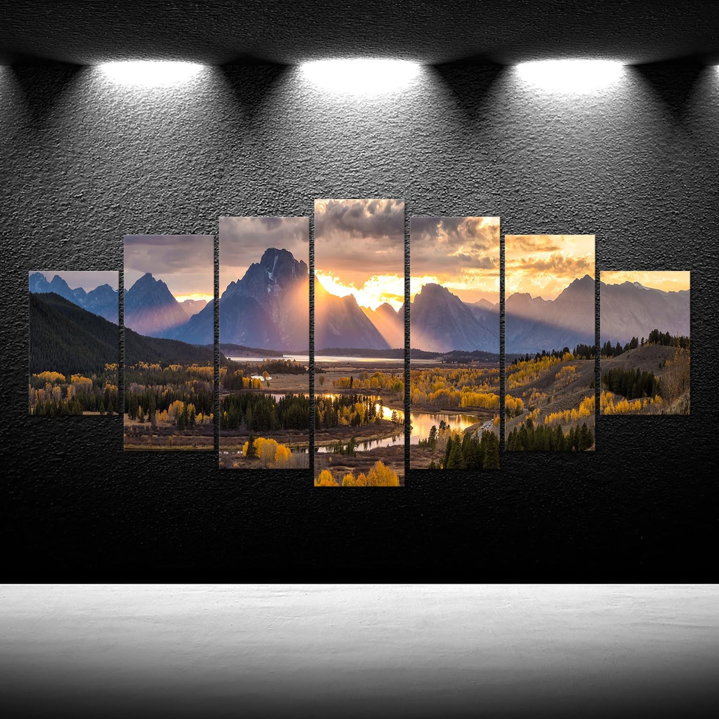 iKNOW FOTO XLarge Canvas Set of 7 Wall Art Grand Teton National Park in Autumn in Wyoming USA Landscape Picture Prints Painting Scenery Wall Decor for Home Decorations 70x32 Inches