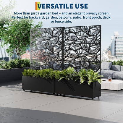 GarveeLife Metal Planter Box with Trellis and Wheels, 71"x47"x16" Raised Garden Bed for Climbing Plants, Vegetables, Vines, Privacy Planters for Patio with Drainage Holes, 15.7" Deep Planting Bed