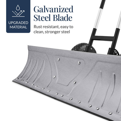 Best Choice Products 36in Galvanized Blade Heavy-Duty 2-Wheel Snow Pusher Hand Plow for Snow Removal w/Wheels, Adjustable Handle, Blade Angle - Silver