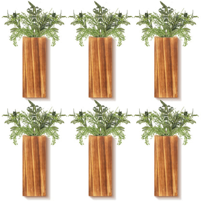 Nuanchu 6 Pack Wood Wall Planter Wooden Hanging Planter for Dried Flowers and Artificial Greenery Plants Wooden Pocket Vase Farmhouse Wall Decor for Indoor Hydroponics Plants (Natural, Wood Style)