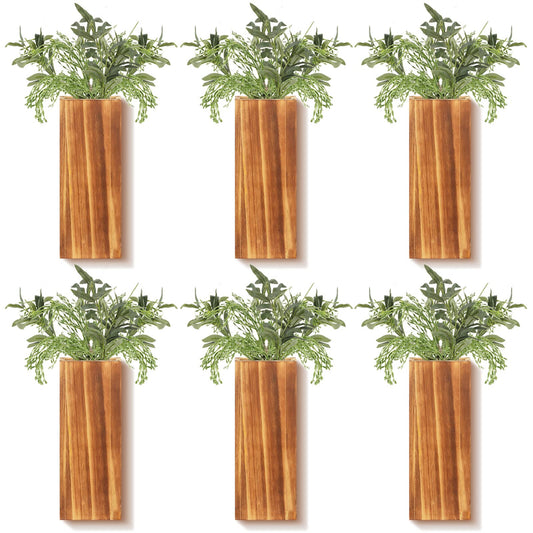 Nuanchu 6 Pack Wood Wall Planter Wooden Hanging Planter for Dried Flowers and Artificial Greenery Plants Wooden Pocket Vase Farmhouse Wall Decor for Indoor Hydroponics Plants (Natural, Wood Style)