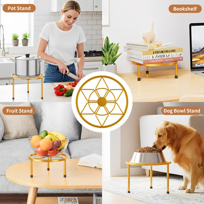 NQW 5 Pack Metal Potted Plant Stands for Indoor Outdoor,Round Planters Flower Pots Stand Holder,Heavy Duty Anti-Rust Iron Plant Shelf for Home Garden Patio Decoration(GoldDiamond)