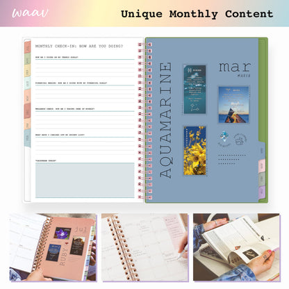 Blue Sky WAAV 2026-2027 Weekly and Monthly Academic Year Planner Calendar, July 2026 - June 2027, 5.875" x 8.625", Flexible Cover, Wirebound, Laminated Tabs, Storage Pocket, Includes 20 Extra Notes Pages, Michelle