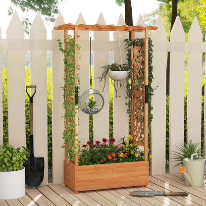 S AFSTAR 72-Inch Raised Garden Bed with Arch Trellis, Hanging Roof & Drainage Holes, Vertical Plant Container for Vine Climbing Plant Flower, Indoor Outdoor Wood Elevated Planter Box for Garden Patio