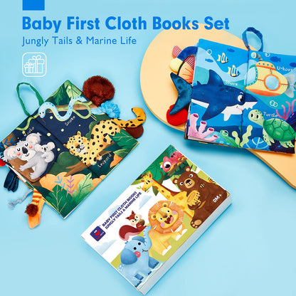 hahaland Baby Books for Baby Shower Gifts - 2PCS - Baby Toys 0-6 Months - Touch & Feel Tummy Time Sensory Soft Books for Babies 0-12 Months, Stroller Travel Toys