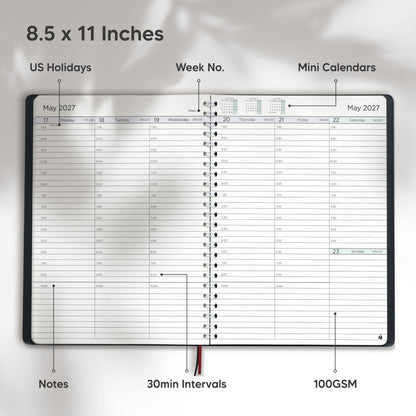 Academic Planner 2026-2027 - Hourly 2026-2027 Planner Weekly and Monthly - Appointment Book with Flexible Cover, Twin-Wire Binding - Simple Design for Productivity, June 2026 - July 2027. 8.5 x 11