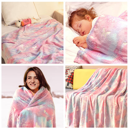 Anowpo Glow in The Dark Blanket Butterfly Gifts for Girls, Soft Blanket 3 4 5 6 7 8 9 10 11 12 Year Old Girl Gifts, Toddler Girls Toys Age 6-8,Grandkids Teens for Christmas Birthday Gifts, 50x60