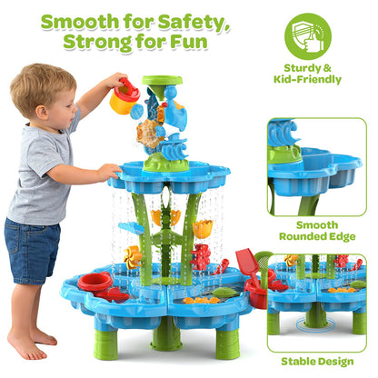 JSDOOGOO 3-Tier Kids Toddlers Water Sand Table - Multifunctional Summer Outdoor Toys with Stable Design,Sensory Learning Backyard Poolside Beach Activity Playset Gift for Boys Girls(Azure)