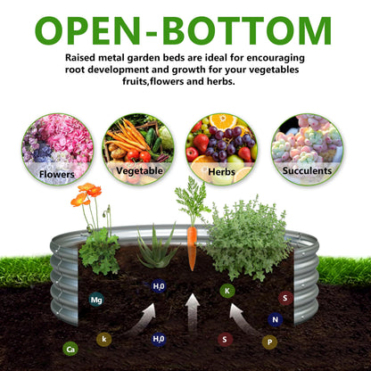 Henshwon 2PCS 3x3x1ft Galvanized Raised Garden Bed Kit-Round Garden Bed Outdoor Planter Box for Vegetables,Flowers,Herbs,Easy Assembly,Silver