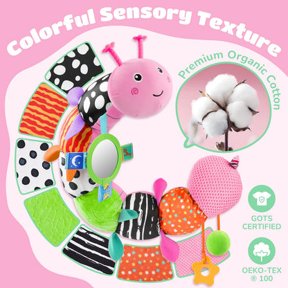 AWOTOY Baby Toys 6-12 Months Music Caterpillar Infant Toys Stuffed Animals 0-3-6 Months Teething Tummy Time Sensory Toys with Mirror Rattle&Pull String Boys Girls Birthday Gifts Easter Basket Stuffer