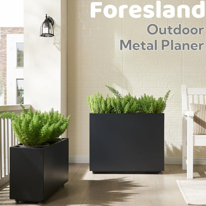Foresland Outdoor Metal Planter Box 26Wx10Dx16H, Large Rectangular Trough Planters, Easy 5-Min Assembly, Modern Plant Container with Drainage Holes, Heavy Duty, Weather Resistant, Black