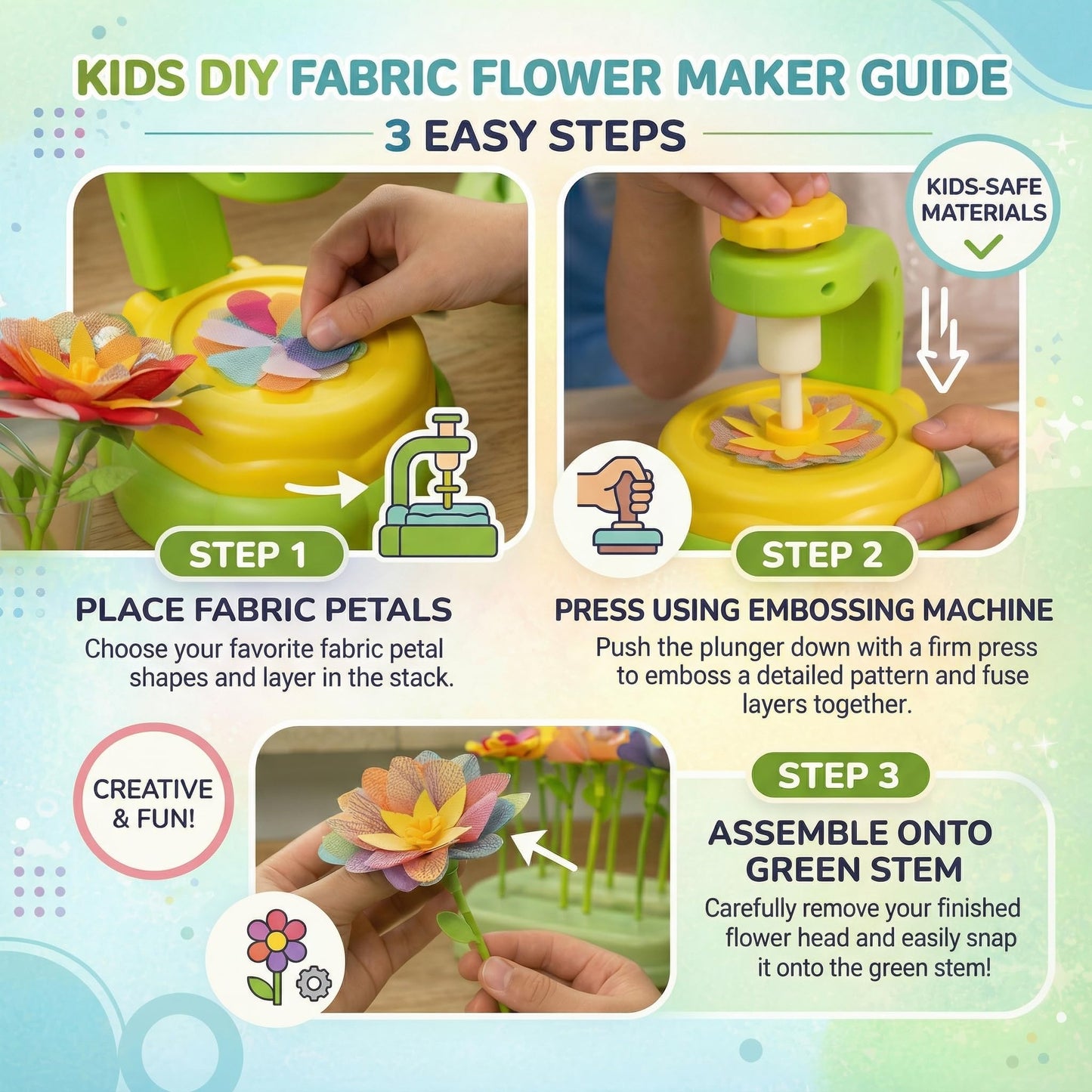 Fabric Flower Bouquets Toys, DIY Craft Kits Toys for Kids - Flowers Market Toy, Build Your Flower Bouquet, Arts & Crafts for 3+ Year Toddler Girl, Educational Activity Preschool B-Day Gifts