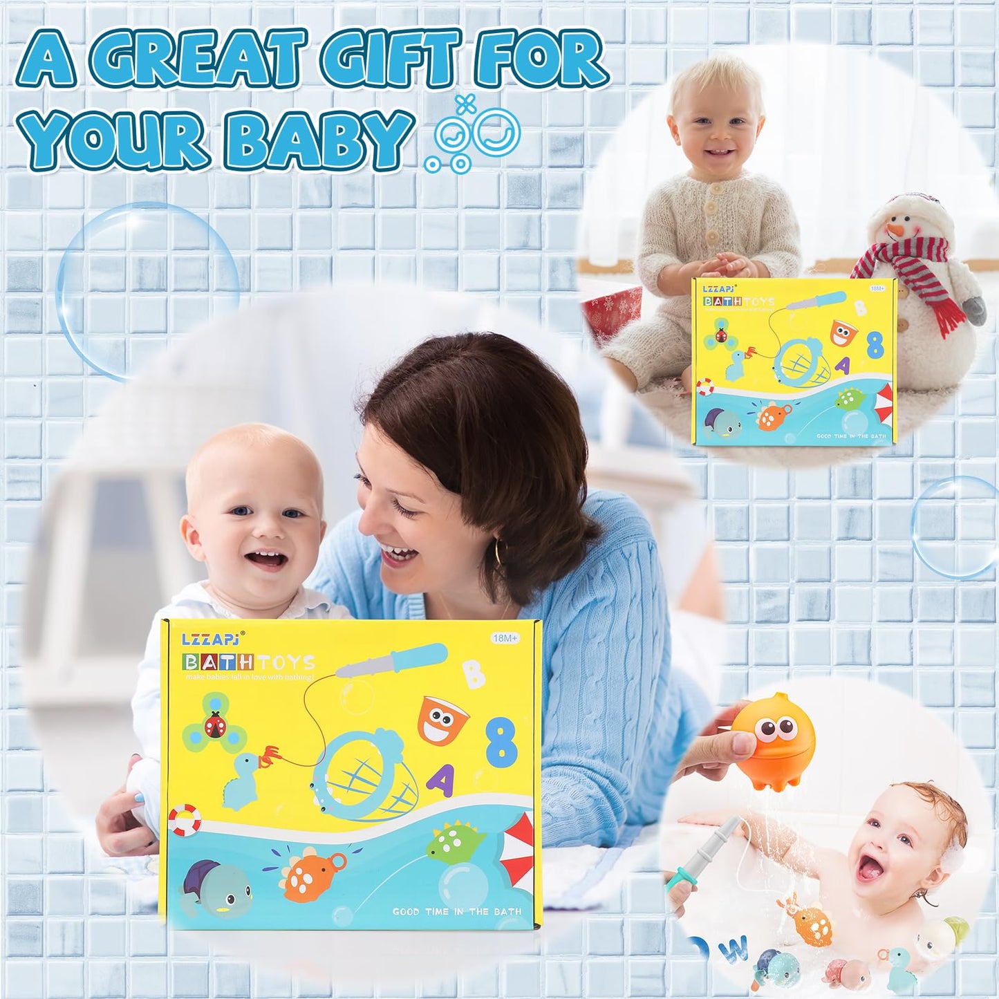 LZZAPJ Baby Bath Toys for Toddlers 1-3, Kid Bathtub Toy with 36 Foam Bath Letter & Number, Fishing Games with Fish Net, Water Pool Toy with Storage Bag, Shower Toy Gift for Boy Girl Infant 1 2 3 4 5 6