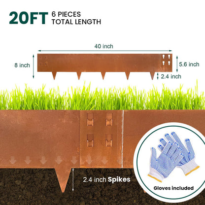 Corten Steel Edging Steel Landscape Edging Metal Garden Edging 8 Inch Metal Landscape Edging Landscaping Rusted 40 Inch Strips Patina 6 pcs Edge for Yard Lawn Outdoor by GZGNEEVL