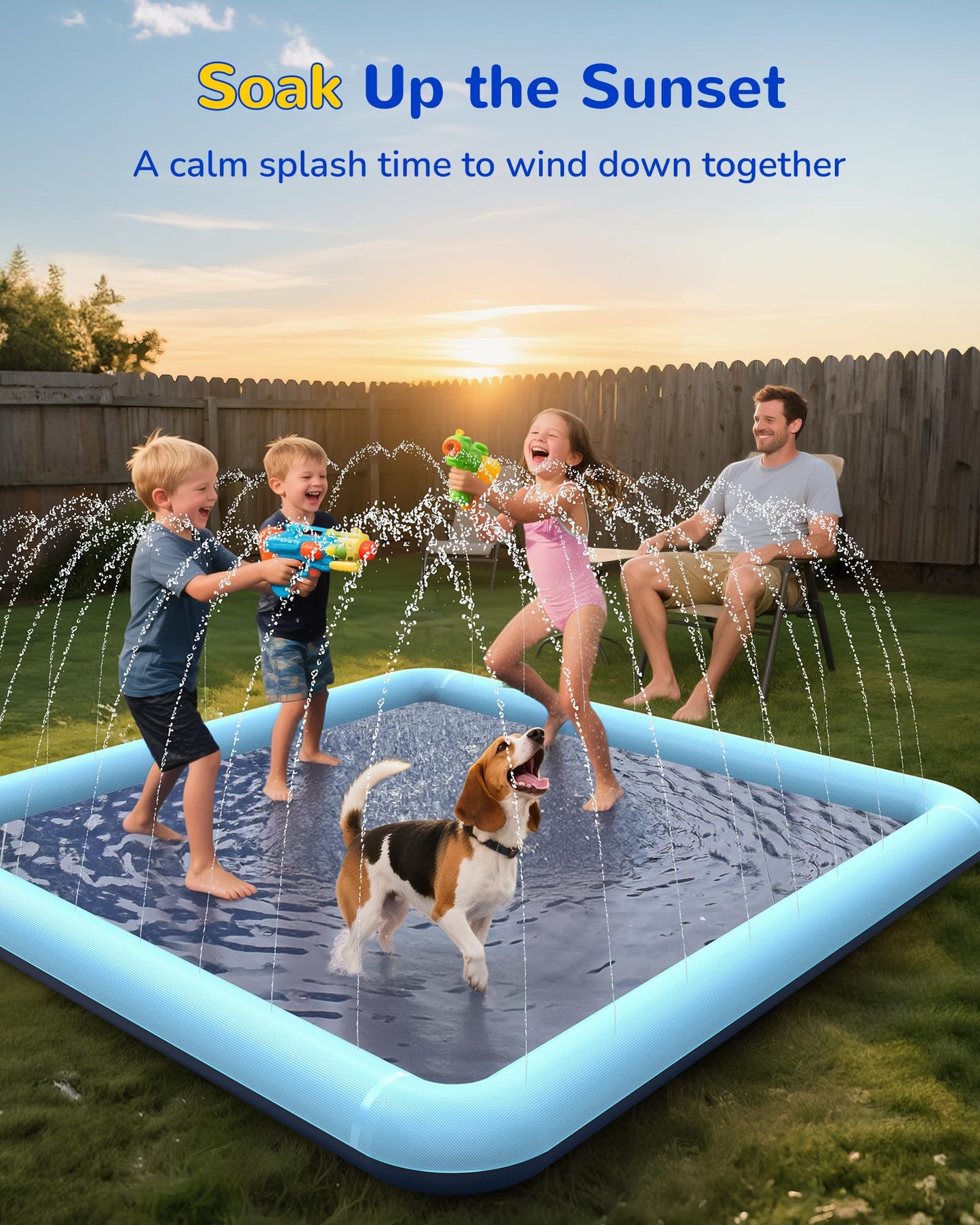 VISTOP Non-Slip Splash Pad for Kids and Dog, Thicken Sprinkler Pool Summer Outdoor Water Toys - Fun Backyard Fountain Play Mat for Baby Girls Boys Children or Pet Dog (50 * 50 inch, Blue&Blue)