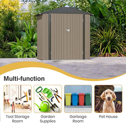 Patiowell 6x4 FT Storage Shed, Outdoor Metal Sheds with Lockable Door and Sloping Roof, Waterproof Outside Utility Garden Tool Shed with Breathable Vents for Patio Lawn Backyard, Brown