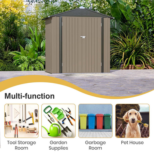 Patiowell 6x4 FT Storage Shed, Outdoor Metal Sheds with Lockable Door and Sloping Roof, Waterproof Outside Utility Garden Tool Shed with Breathable Vents for Patio Lawn Backyard, Brown