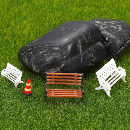 HEARTOOL Mini Park Benches, Dollhouse Furniture Model Plastic Miniature Parks Fish Tank Potted Plant Decoration for Plant Lover, Play House Micro Garden Decor(M, Orange, 4Pcs)