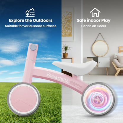 Baby Balance Bike for 1 Year Old Boys Girls, Toddler First Bike with 4 Colorful Lighting Wheels | 10-36 Month Toddler Balance Bike | First Birthday Gifts (Baby Pink)