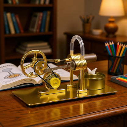 Xnrmevkh Hot Air Stirling Engine Motor Colorful LED Light Sterling Generator Model Golden