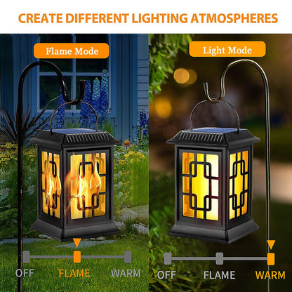 Ambaret Flickering Solar Lantern Outdoor, Waterproof Hanging Flame Solar Powered Lantern for Pathway, Tabletop, Patio, Garden Decoratives (2 Pack)