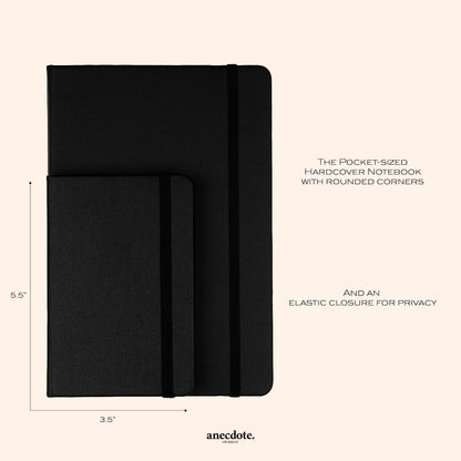 ANECDOTE. Small Journal Notebook for Men & Women, 192 Pages | Thick 80 GSM Lined Paper| Hardcover (5.5"x3.5" Pocket Size) | Daily Journaling Diary for Work, Travel, School & Office Use (Black)