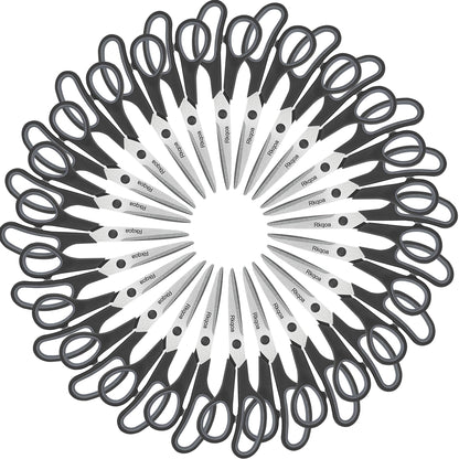 24 Black Scissors Bulk, Rkqoa 8" All Purpose Scissors Pack - Thick Sharp Shears for Office School Sewing Craft Supplies, Classroom Must have, Teacher/Class Scissor, Right/Left Handles