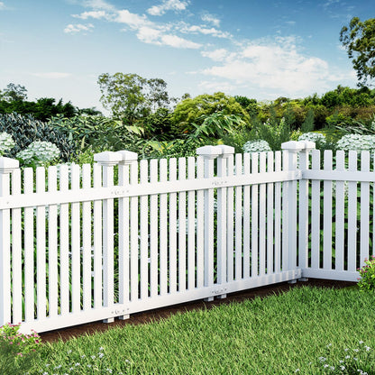 MELLCOM No Dig Garden Picket Fence, 3-Panel 24''W x 24''H Decorative Privacy Fence with Metal Stakes, Garden Fence Border for Backyard, Patio & Yard, White