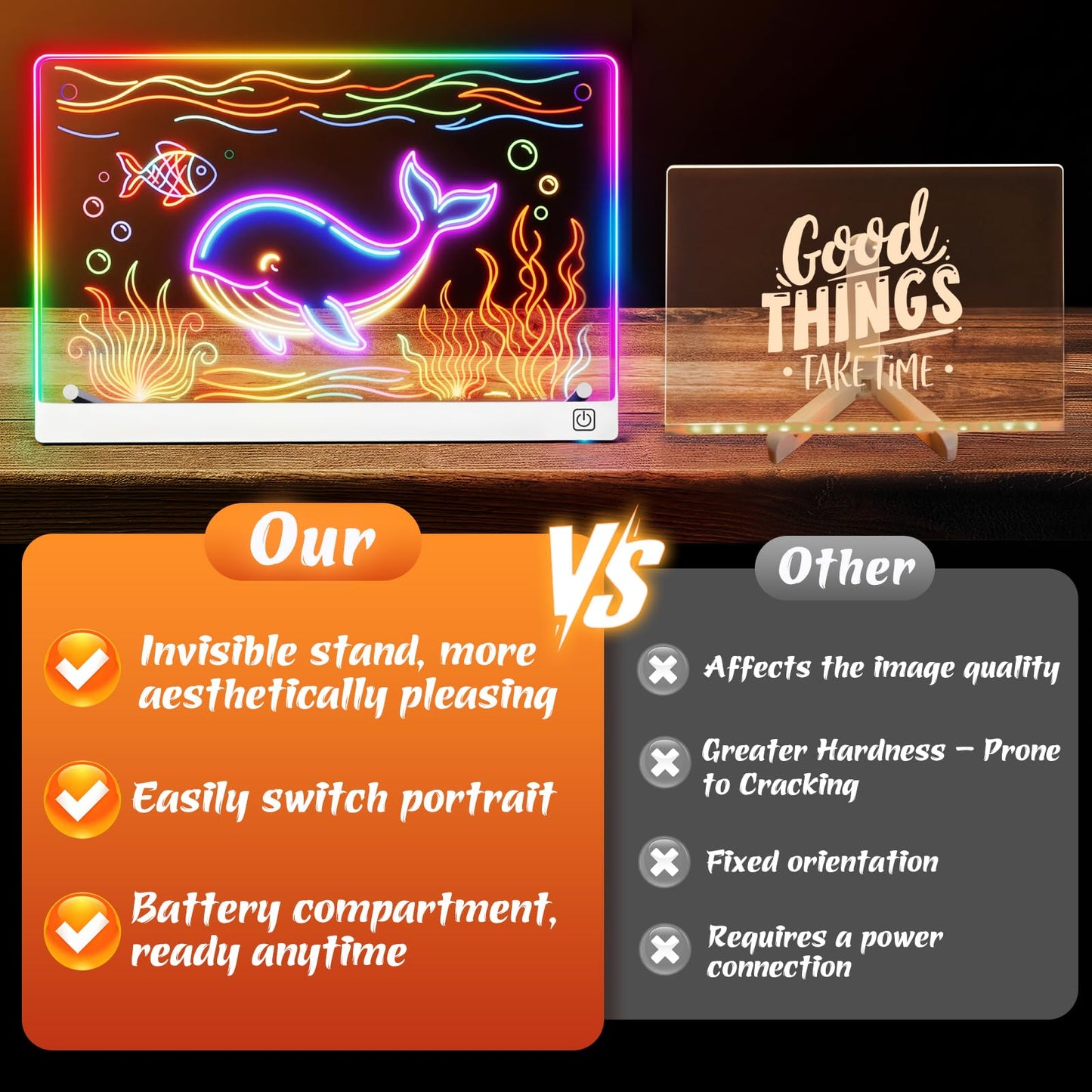 14'' LED Drawing Board for Kids with 7 Colors & 3 Modes, Neon Art Light Up drawing board with Battery Case, Doodle Magic lumiboard Writing Tablet, Birthday Christmas New Year Gifts Toys for Girls Boys