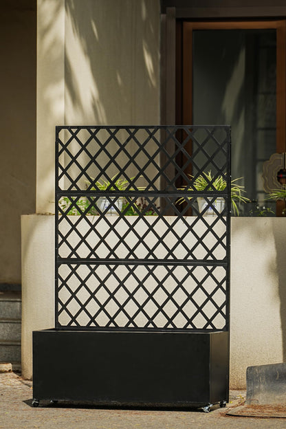 IDEAHOUSE Steel Raised Garden Bed w/Trellis & Privacy Screen - 71x46x16 in Planter Box w/Lockable Casters, Drainage Holes for Vines, Vegetables on Patio, Deck, Yard, Black