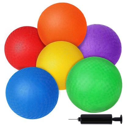 LovesTown 6PCS Playground Balls with Air Pump, 8.5inch Inflatable Dodge Ball Colorful Handball Rubber Kickball for Kids Ball Games